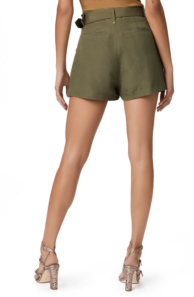 PAIGE Neva Belted Linen Blend Shorts, Alternate, color, Army