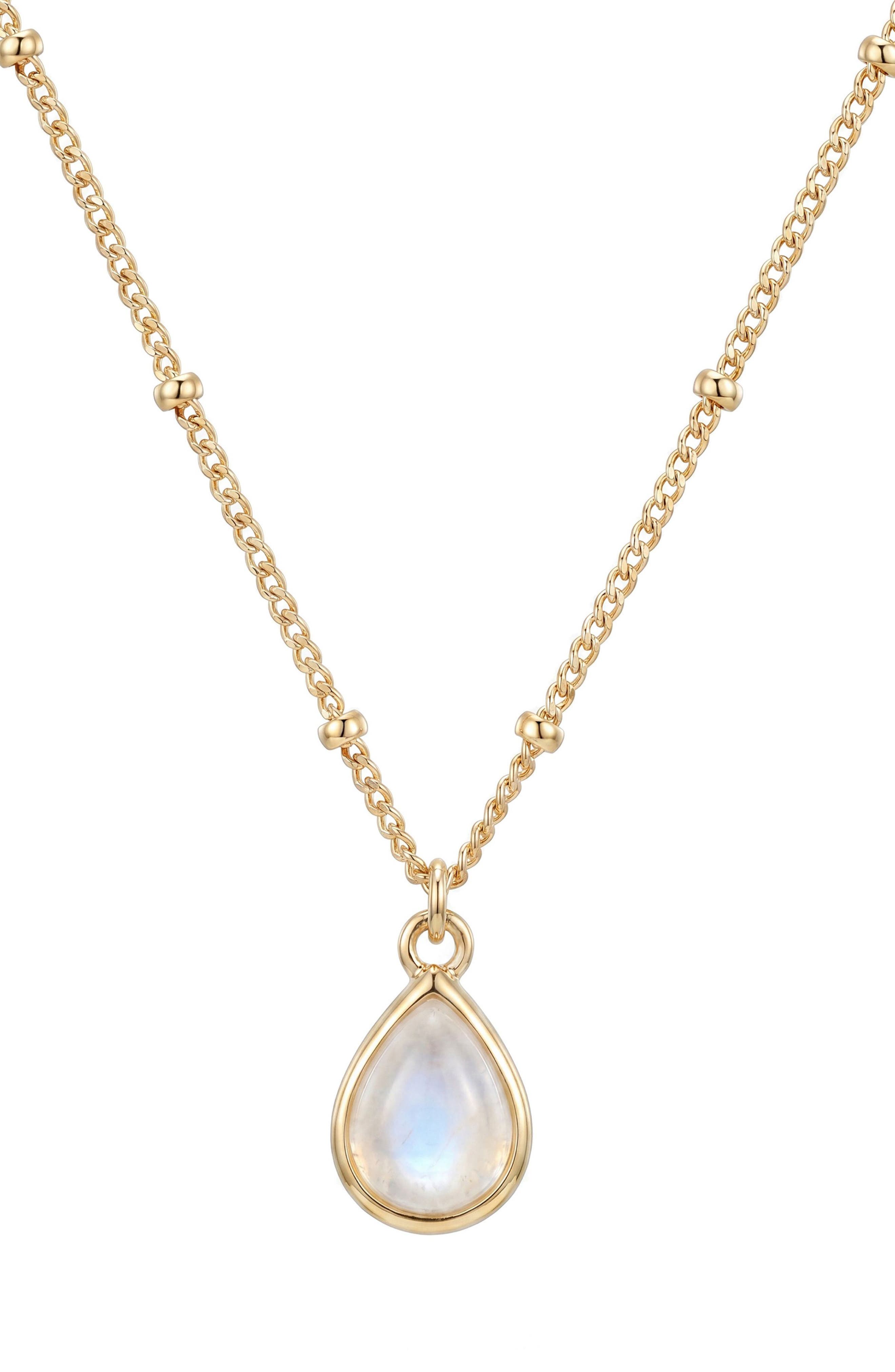 14k Gold Plated Pear Moonstone Pendant Necklace