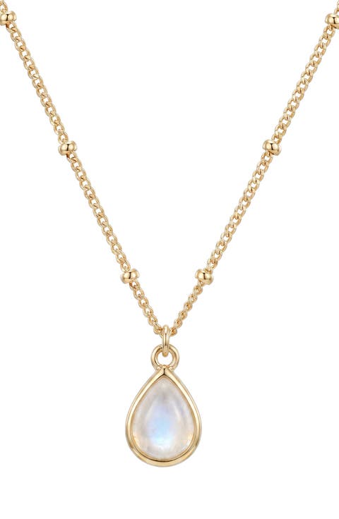 14k Gold Plated Pear Moonstone Pendant Necklace