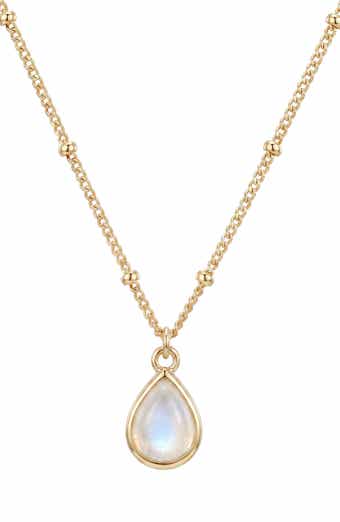 14k Gold Plated Pear Moonstone Pendant Necklace