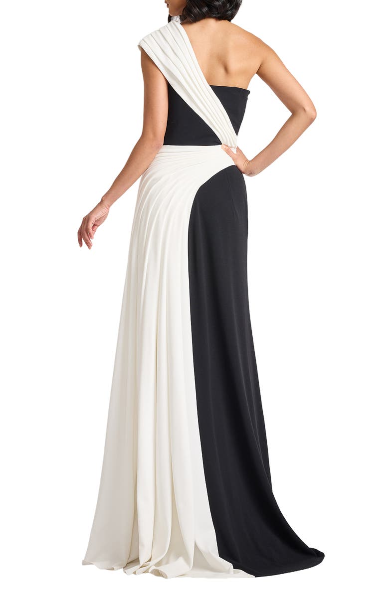 Tadashi Shoji One-Shoulder Colorblock Gown, Alternate, color, Black/ Ivory