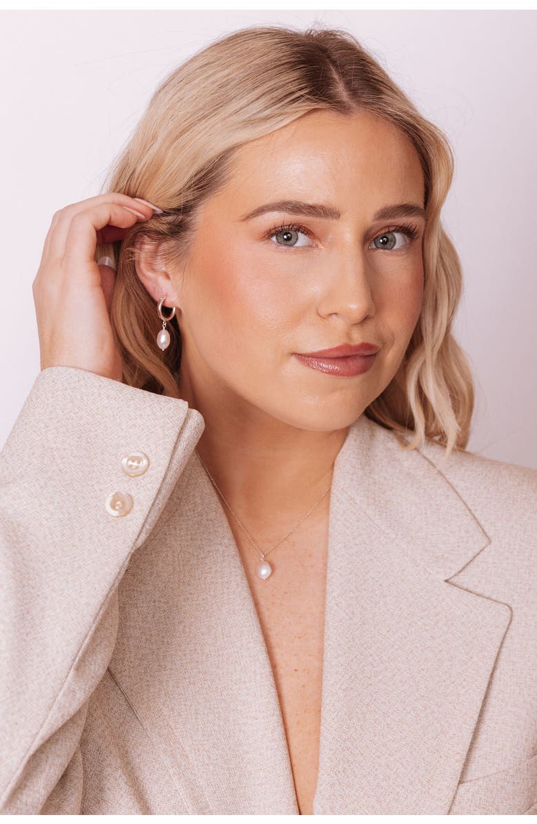 Set & Stones Adelle Pearl Hoop Earrings, Alternate, color, Silver / White