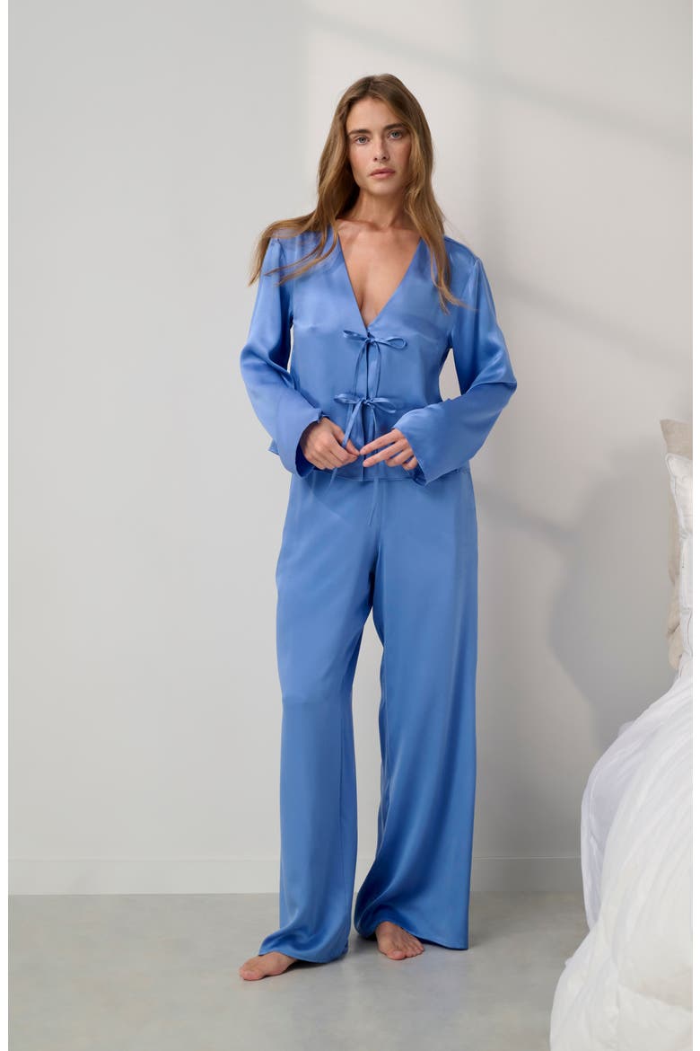 Washable Silk Tie Front Pant Set, Alternate, color, Current Blue