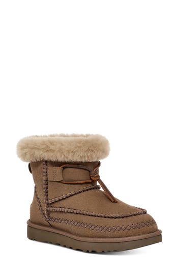 Ugg Womens Classic Mini Alpine Logo-patch Suede Ankle Boots Dark Brow In Brown