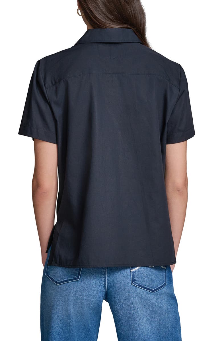 KARL LAGERFELD PARIS Lace Appliqué Woven Shirt, Alternate, color, Midnight Navy