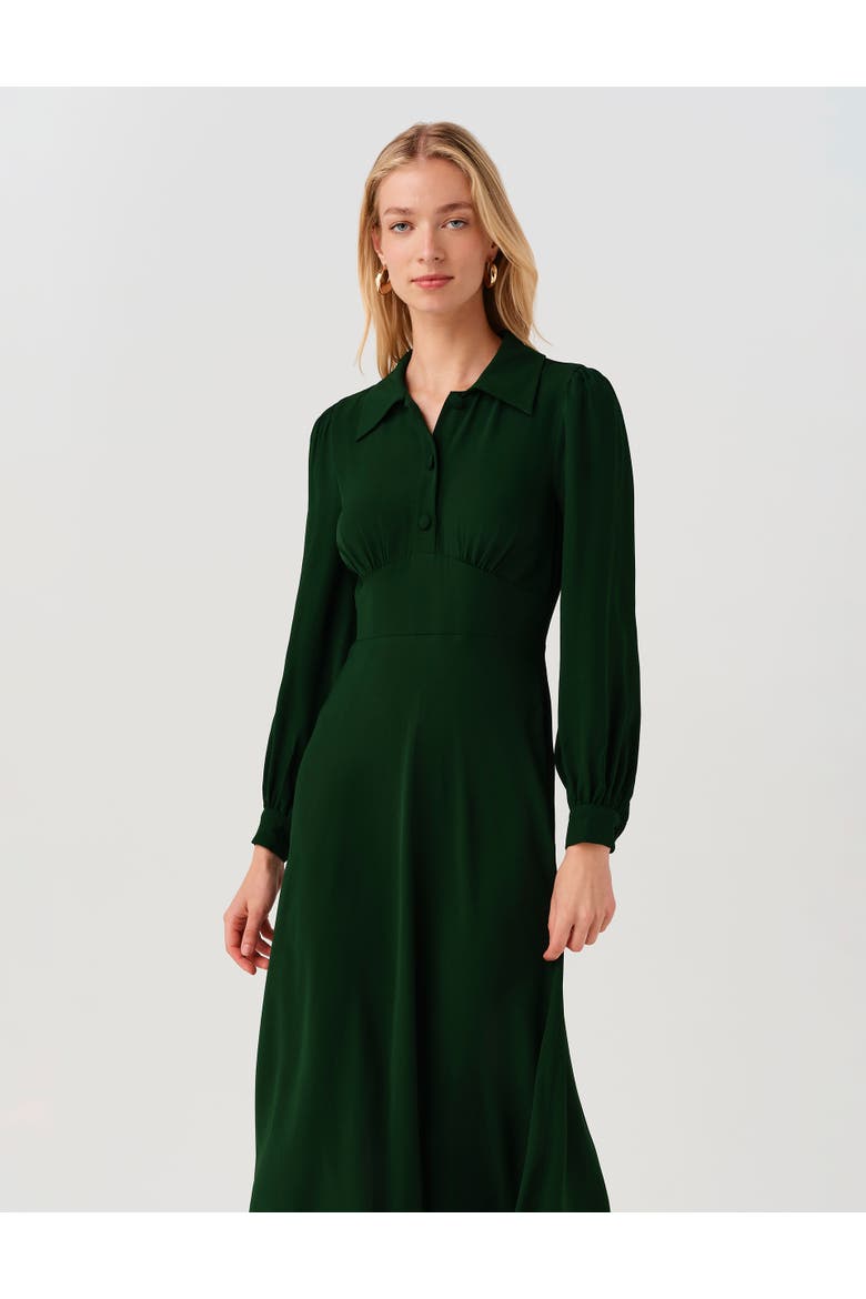 Wendy Crepe Collared Midi Dress, Alternate, color, Forest Green