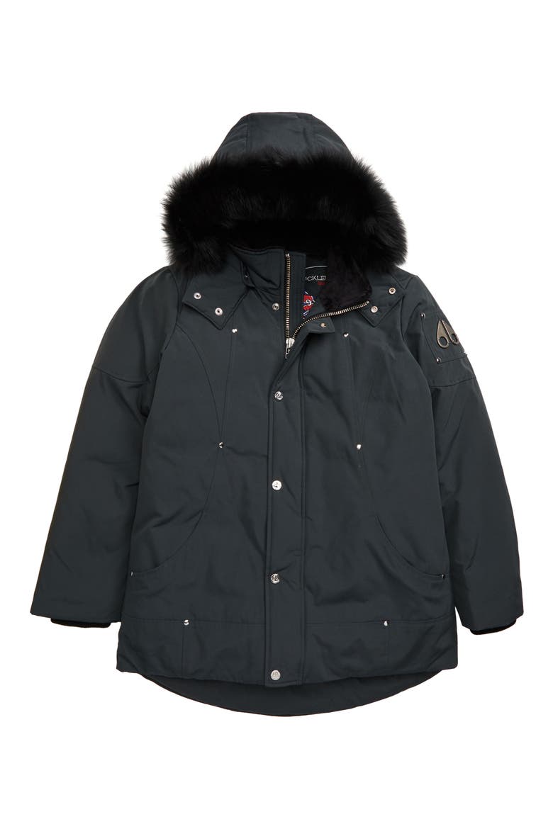 Hooded Parka with Genuine Fox Fur Trim, Main, color, GRANITE/ BLACK FUR