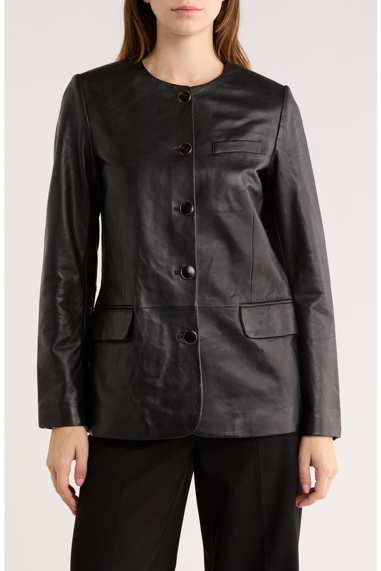 Payley Leather Blazer, Main, color, BLACK