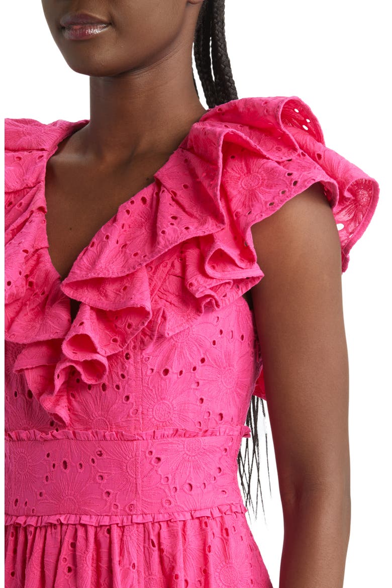 Mirza Ruffle Midi Dress, Alternate, color, BRIGHT PINK