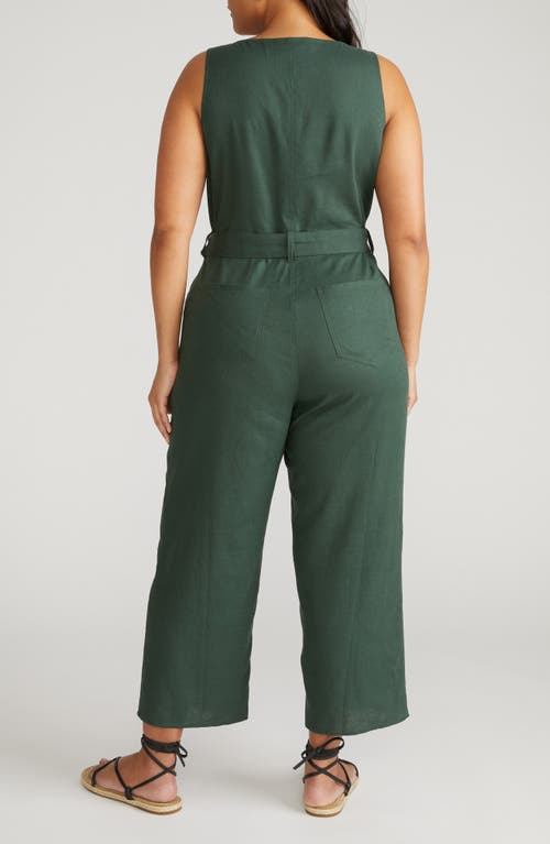 Universal Standard Sleeveless Tie Waist Linen Jumpsuit In Green