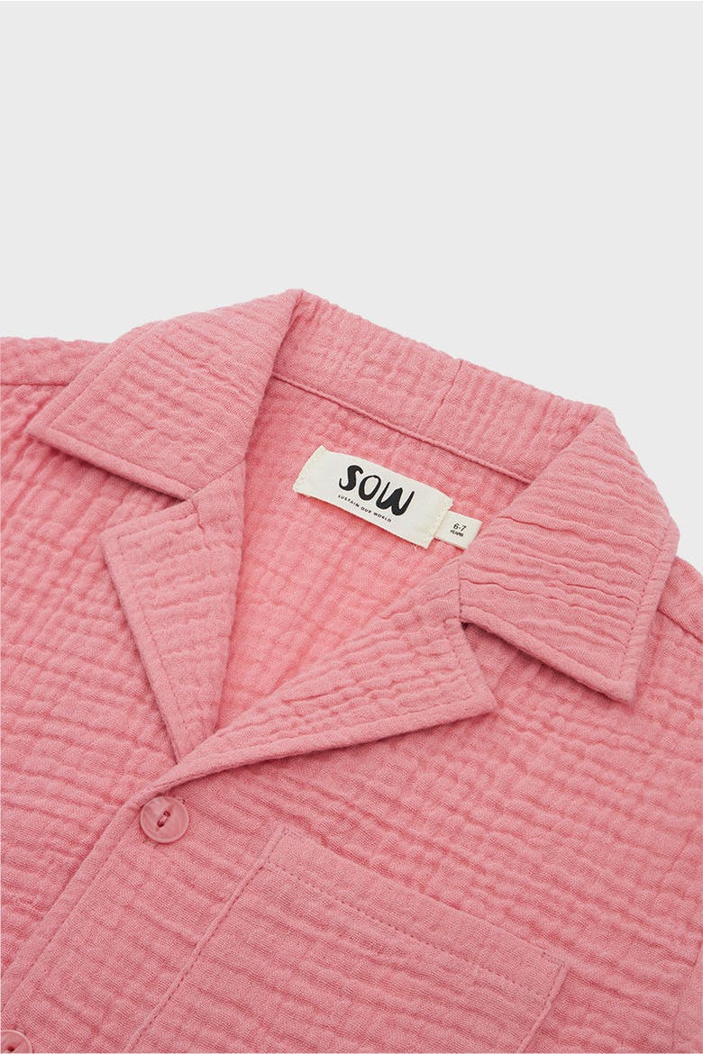Organic Cotton Camp Collar Waffle Shirt, Alternate, color, Mauve Glow