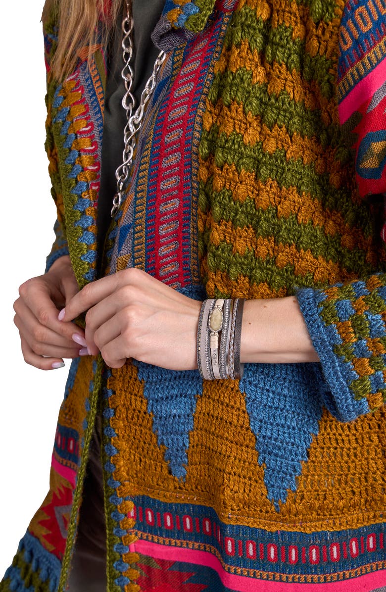 SAACHI Geometric Crochet Longline Cardigan, Alternate, color, Green