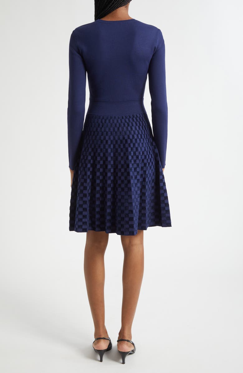 Emporio Armani Velvet Check Long Sleeve Sweater Dress, Alternate, color, Solid Dark Blue