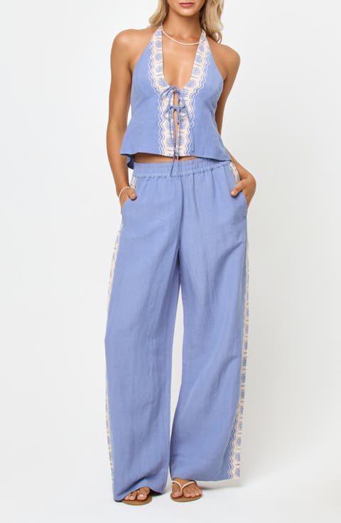 Sur Wide Leg Linen Blend Cover-Up Pants