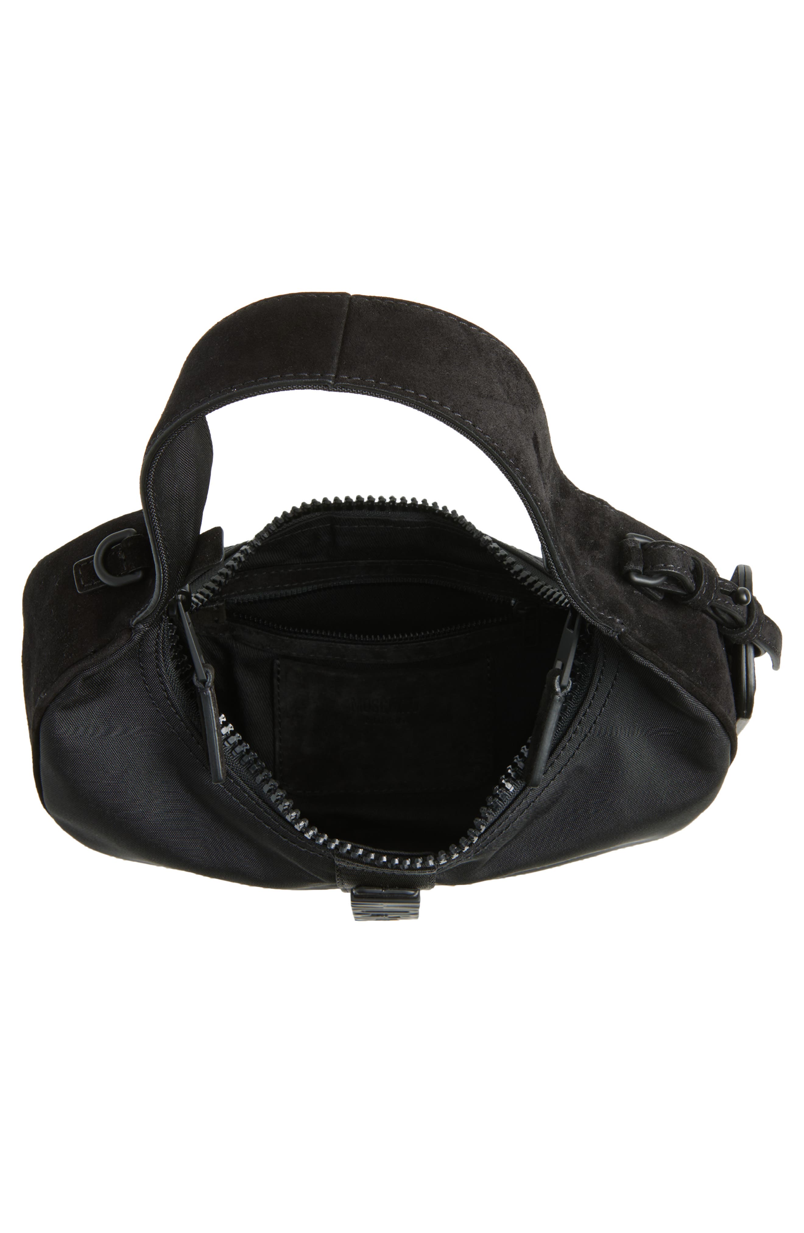 Moschino Carry Me Mixed Media Crossbody Bag, Alternate, color, Black/ Black Galvanic