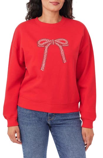 Kensie Bow Embellished Sweatshirt In Red