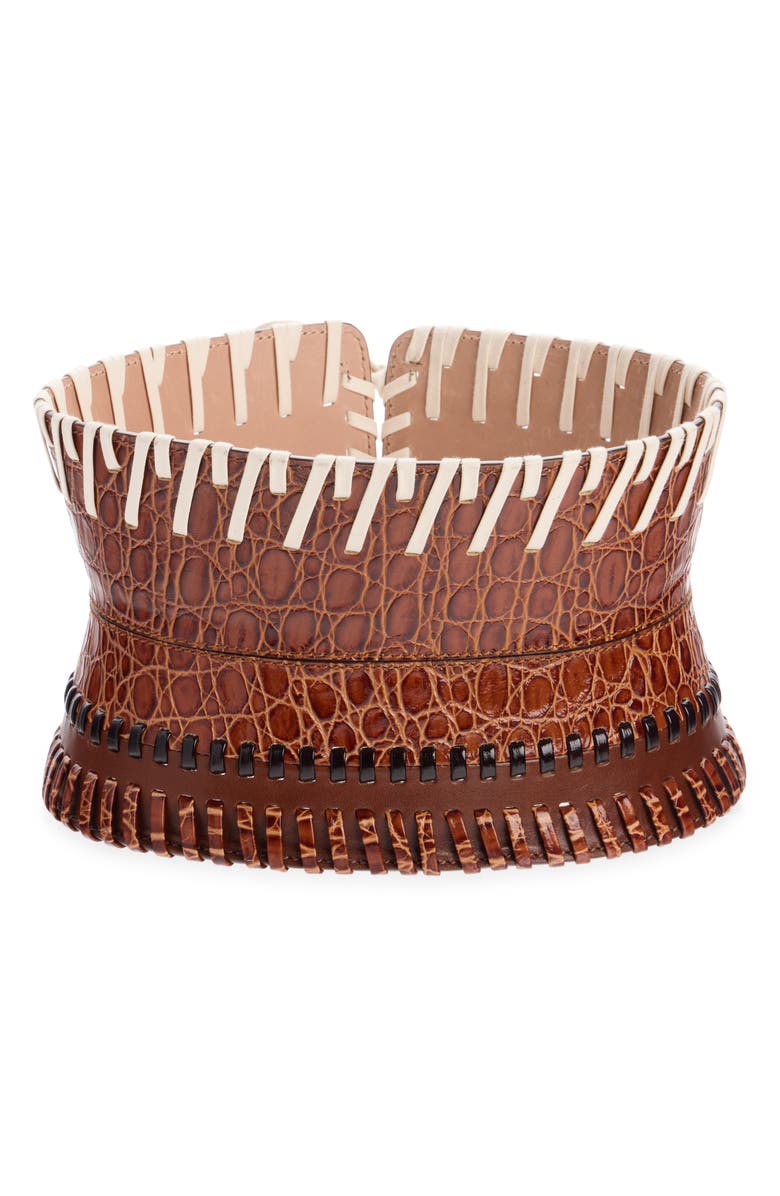 Dries Van Noten Whipstitch Leather Corset Belt, Main, color, Tan 712