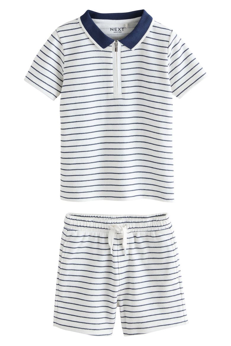 Kids' Stripe Polo & Shorts Set, Main, color, WHITE