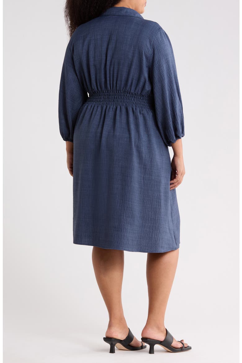 Balloon Sleeve Pleated Waist Shirtdress, Alternate, color, HEATHER INDIGO