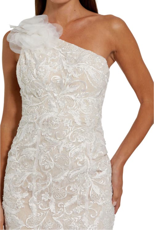 MAC DUGGAL MAC DUGGAL BEADED STRAPPY ONE SHOULDER PETAL MERMAID GOWN 
