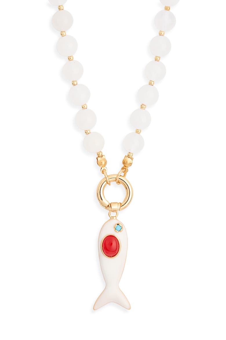 Beaded Fish Pendant Necklace, Main, color, WHITE