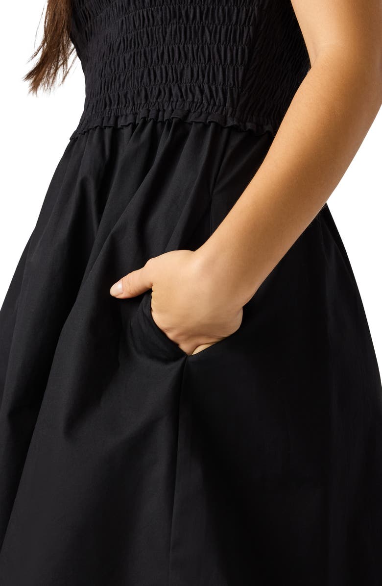 Steve Madden Sheffield Smocked Flare Minidress, Alternate, color, Black