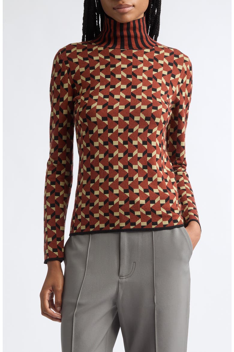 Merino Wool Jacquard Sweater, Main, color, BROWN