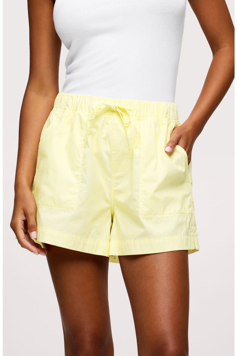 Floral Cotton Drawstring Shorts, Alternate, color, LEMON STRIPE