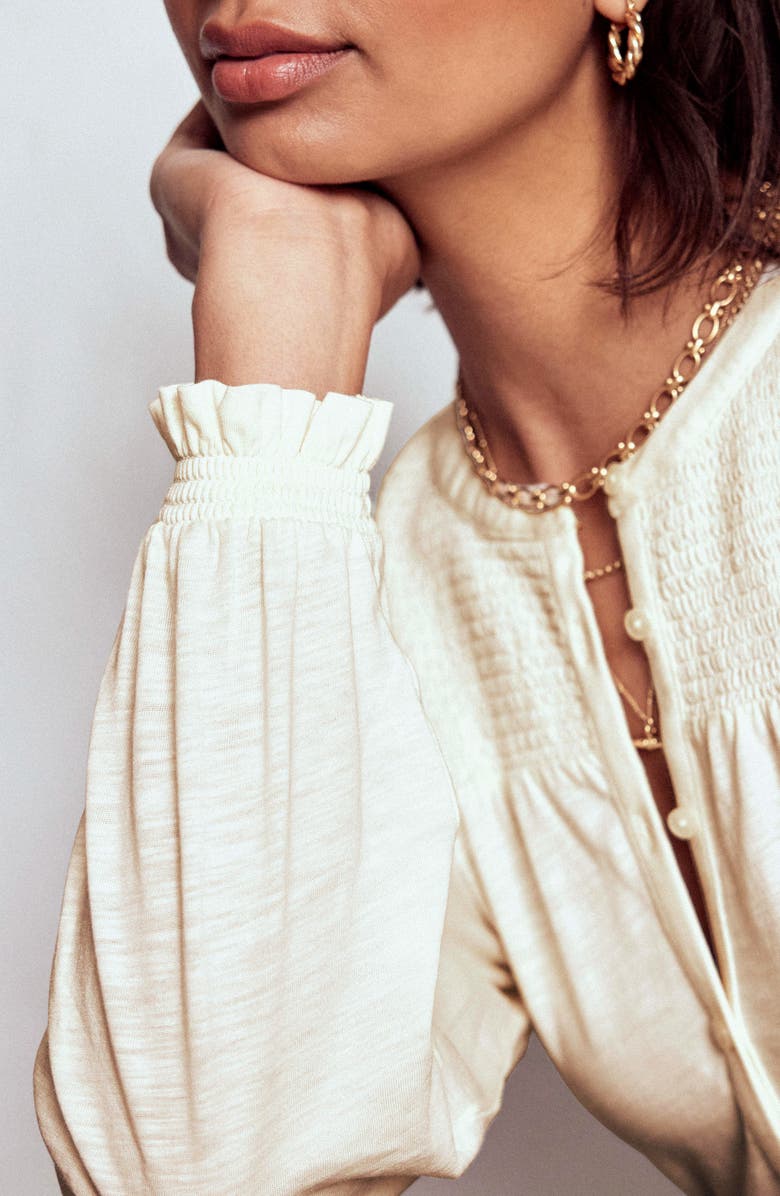 Boden Elsa Shirred Yoke Jersey Shirt, Alternate, color, Ivory