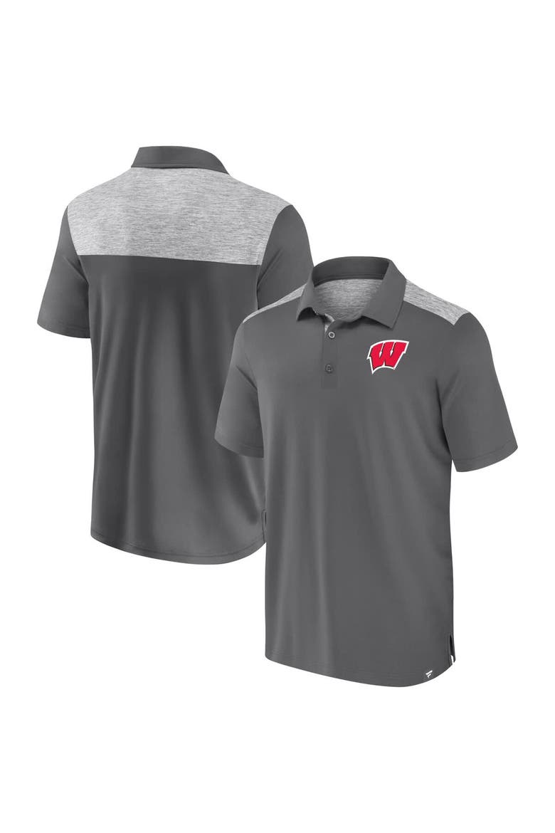 Men's Fanatics Gray Wisconsin Badgers Iconic Brushed Blocked Polo, Alternate, color, Gray