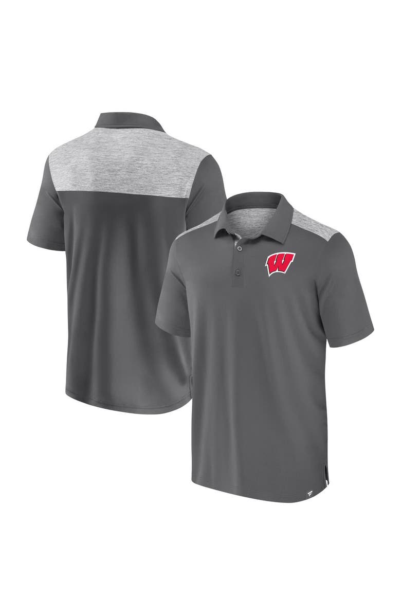 FANATICS Men's Fanatics Gray Wisconsin Badgers Iconic Brushed Blocked Polo, Alternate, color, Gray