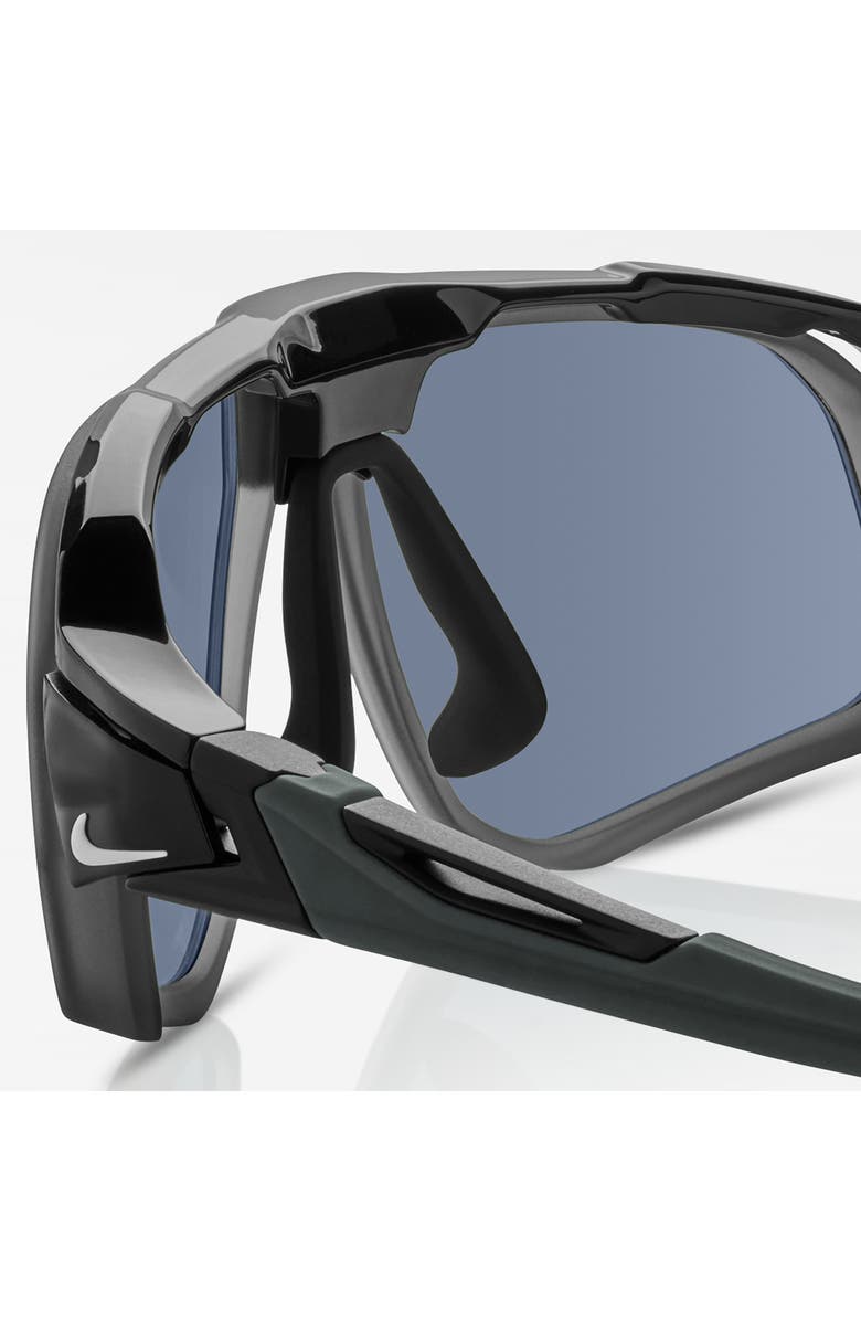 Nike Flyfree 72mm Rectangular Sunglasses, Alternate, color, Black / Silver Flash/ Volt