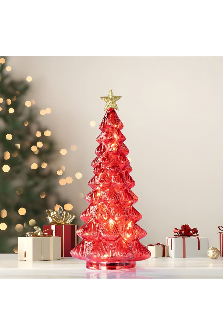 12 in. Twinkling Glass Tree, Alternate, color, Red