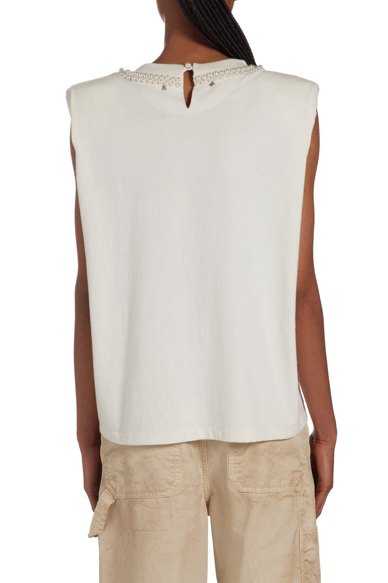 Imitation Pearl Embellished Cotton Shoulder Pad Tank, Alternate, color, HERITAGE WHITE
