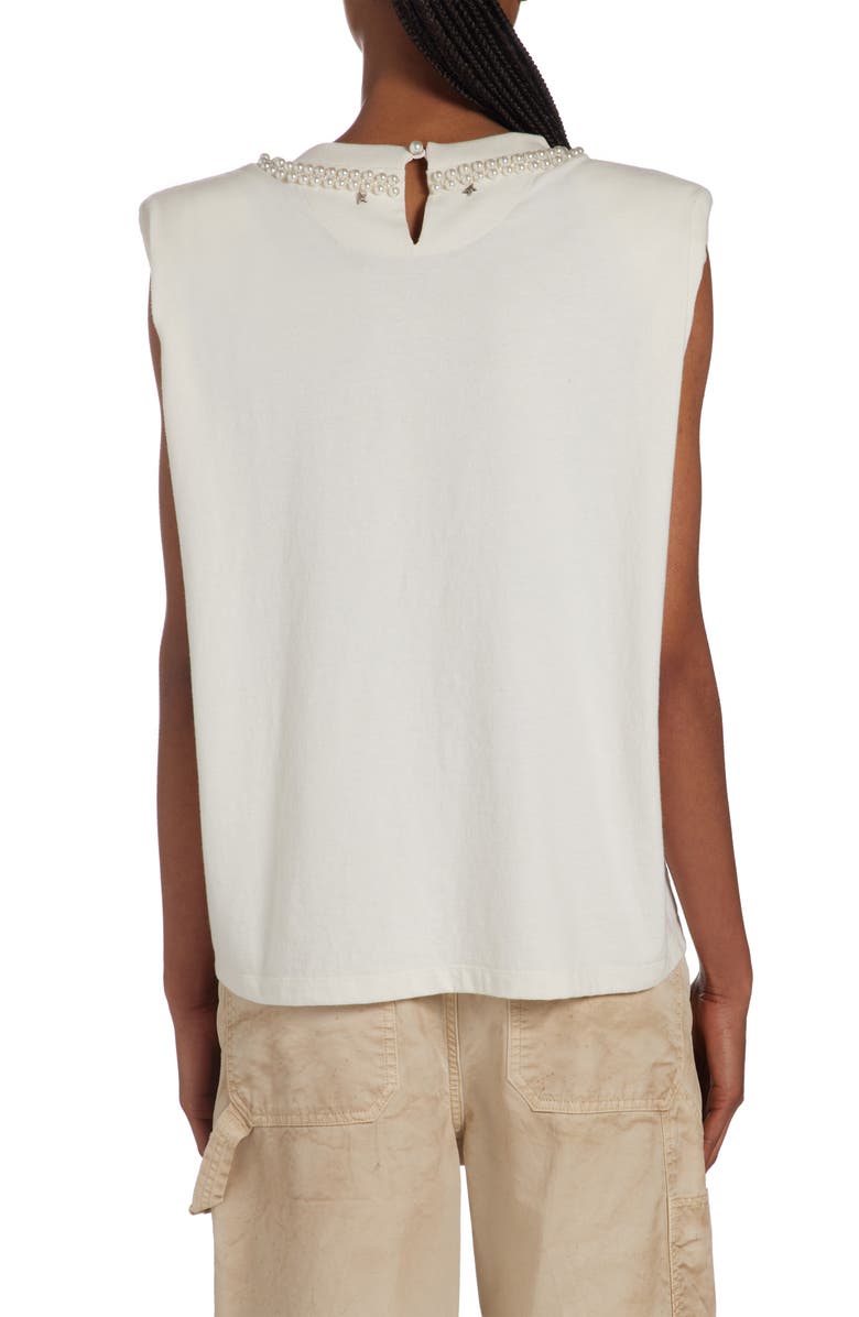 Golden Goose Imitation Pearl Embellished Cotton Shoulder Pad Tank, Alternate, color, 
