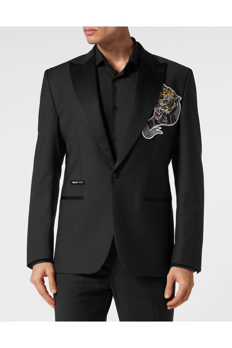 One-Button Blazer Slim Fit Tattoo Men, Main, color, black