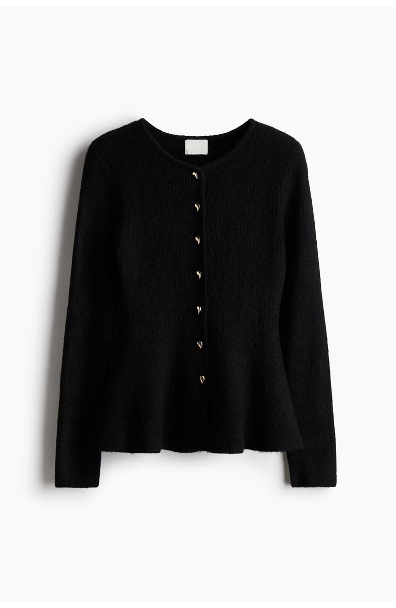 H&M Rib-knit Peplum Cardigan, Main, color, Black