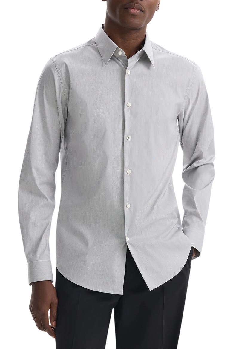 Sylvain Micropattern Stretch Cotton Blend Button-Up Shirt, Main, color, BLACK/ WHITE