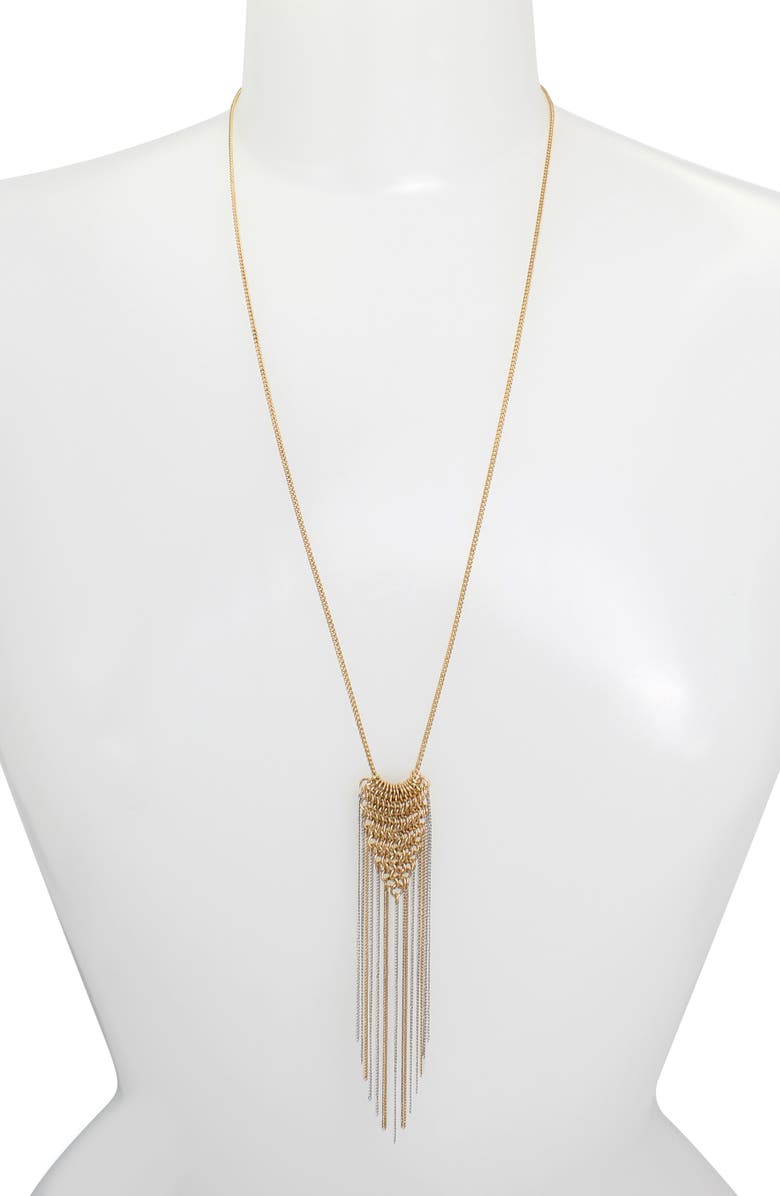 AllSaints Mixed Metal Fringe Pendant Necklace, Alternate, color, Gold