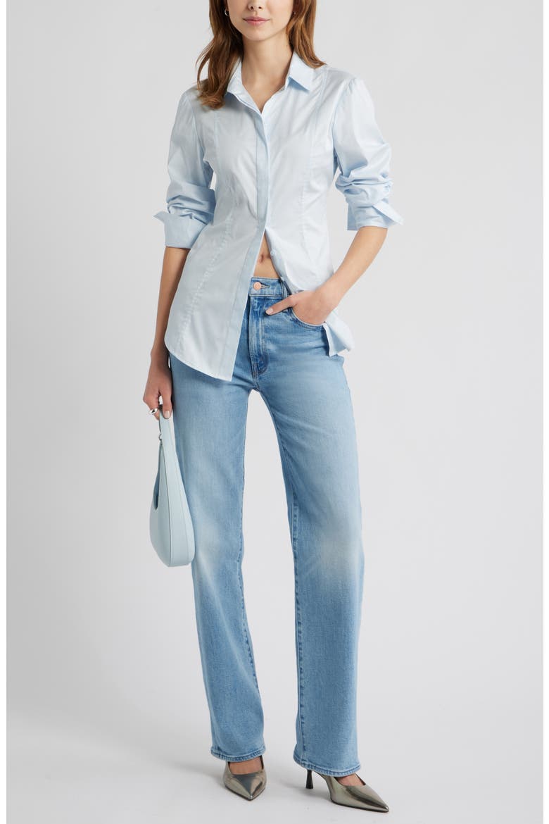 Seam Detail Split Back Stretch Cotton Poplin Shirt, Alternate, color, BLUE BREEZE