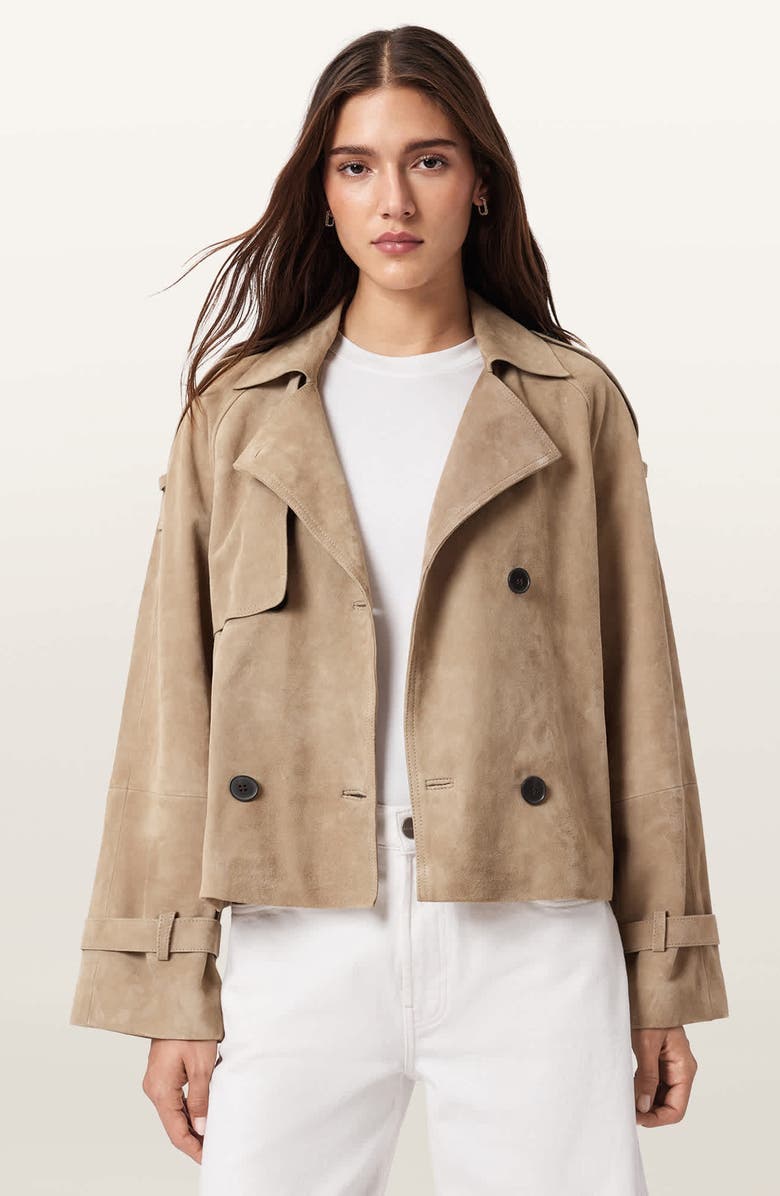 AllSaints Reed Suede Trench Jacket, Alternate, color, Taupe Brown