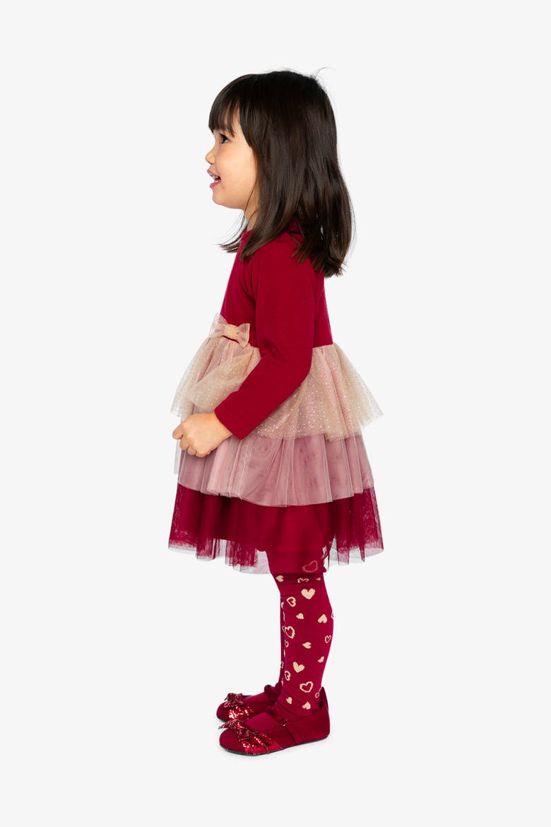 Bi-Material Bow Waist Glittering Skirt Dress, Alternate, color, Rouge