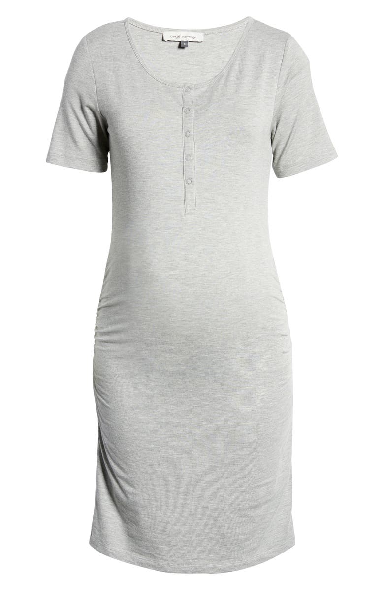 Angel Maternity Short Sleeve Henley Maternity Dress, Alternate, color, 