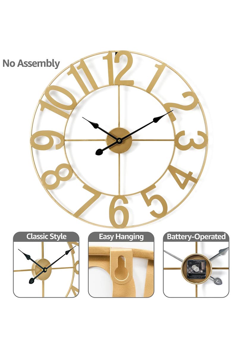 24 Inch Numeral Wall Clock, Alternate, color, GOLD