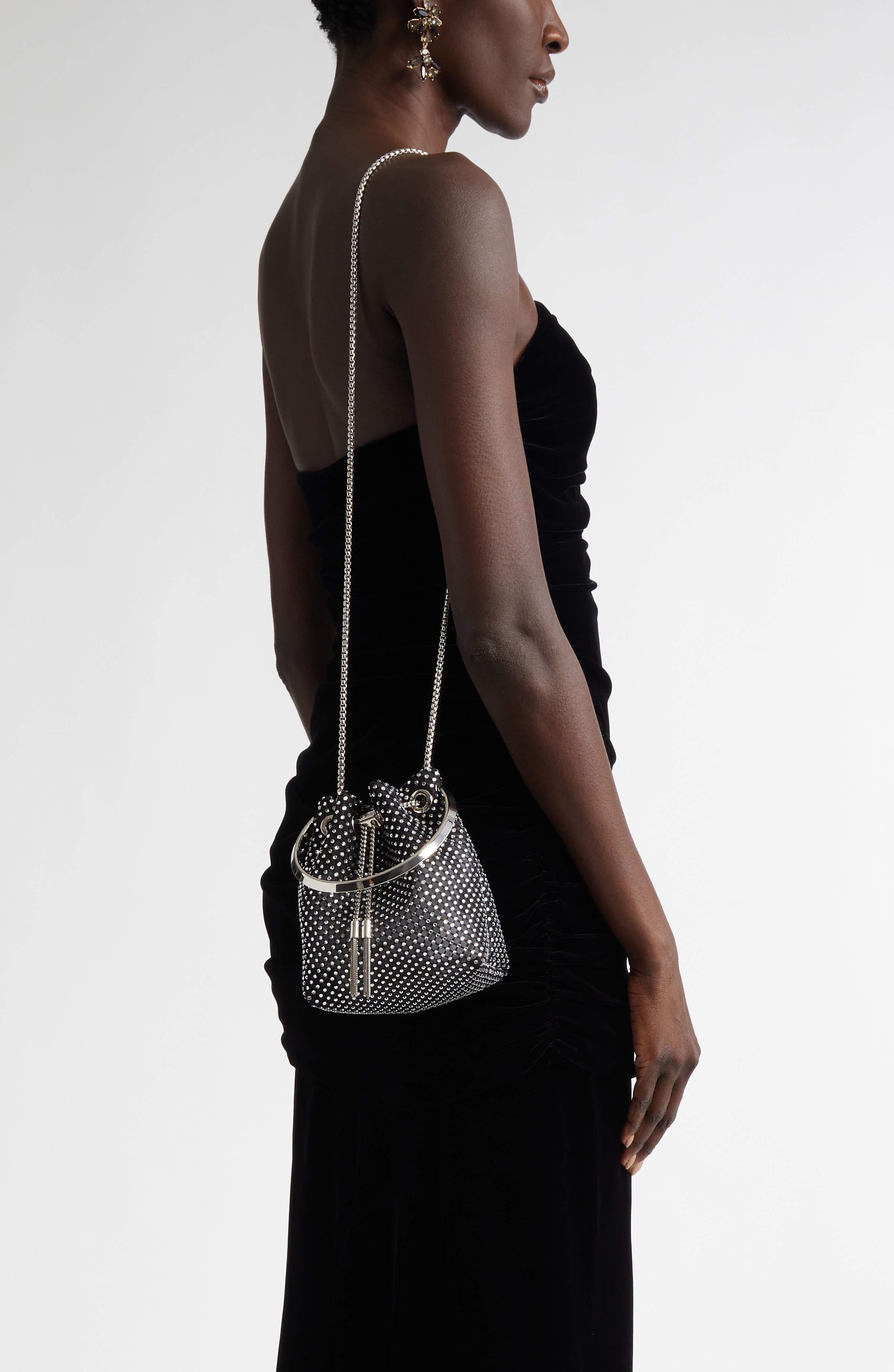 Jimmy Choo Bon Bon Crystal Mesh Top Handle Pouch, Alternate, color, 