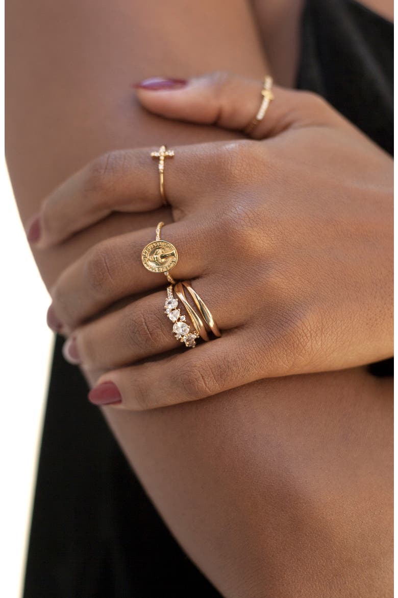 Cubic Zirconia Cluster Statement Ring, Alternate, color, GOLD