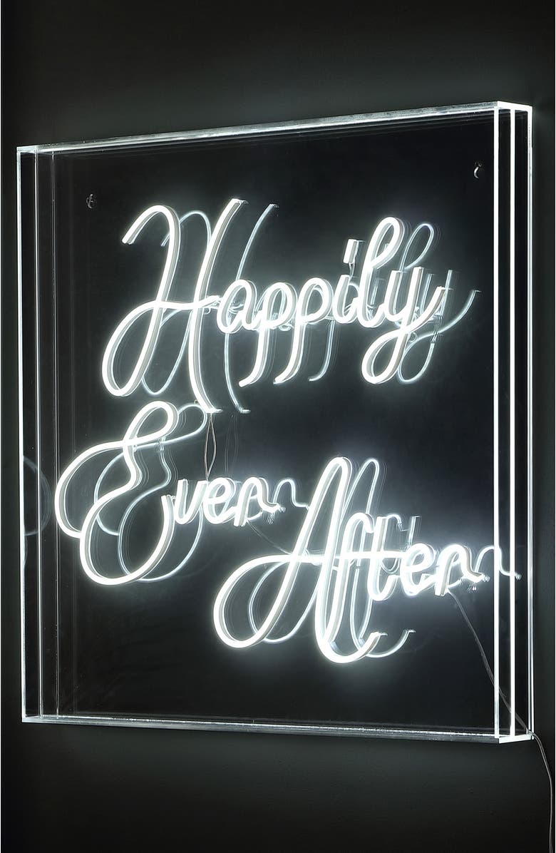 JONATHAN Y Happily Ever After 23.63" Square Contemporary Glam Acrylic Box USB Operated LED Neon Light, White, Alternate, color, White