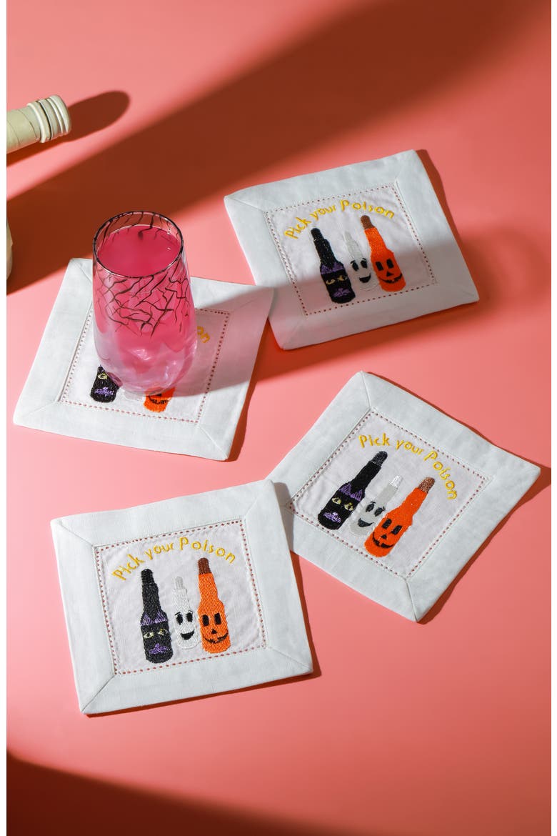 Pick Your Poison Embroidered Linen Cocktail Napkins, Alternate, color, MULTI