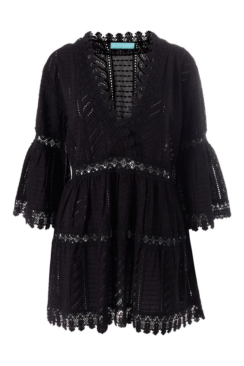 Victoria Lace Trim Cotton Cover-Up Tunic, Alternate, color, BLACK