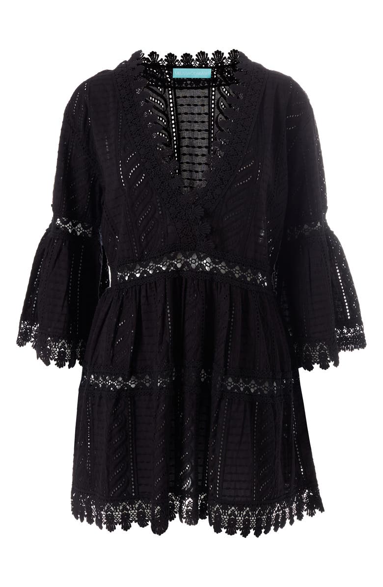 Melissa Odabash Victoria Lace Trim Cotton Cover-Up Tunic, Alternate, color, Black